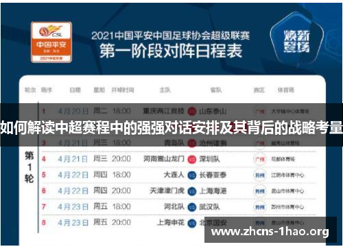 如何解读中超赛程中的强强对话安排及其背后的战略考量